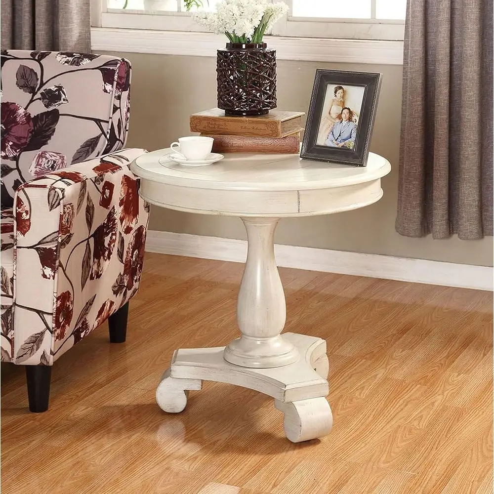 Antique White Wooden Round Pedestal Side Table
Antique White Wooden Round Pedestal Side Table