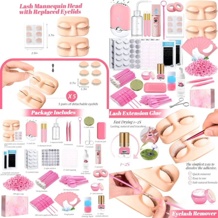 Lash Extension Kit for Beginners Lash Mannequin Head with Replaced Eyelids False Eyelashes Practice Eyelash Strips Facial Mister Tweezers Glue USB Fan Professional Set
Lash Extension Kit for Beginners Lash Mannequin Head with Replaced Eyelids False Eyelashes Practice Eyelash Strips Facial Mister Tweezers Glue USB Fan Professional Set