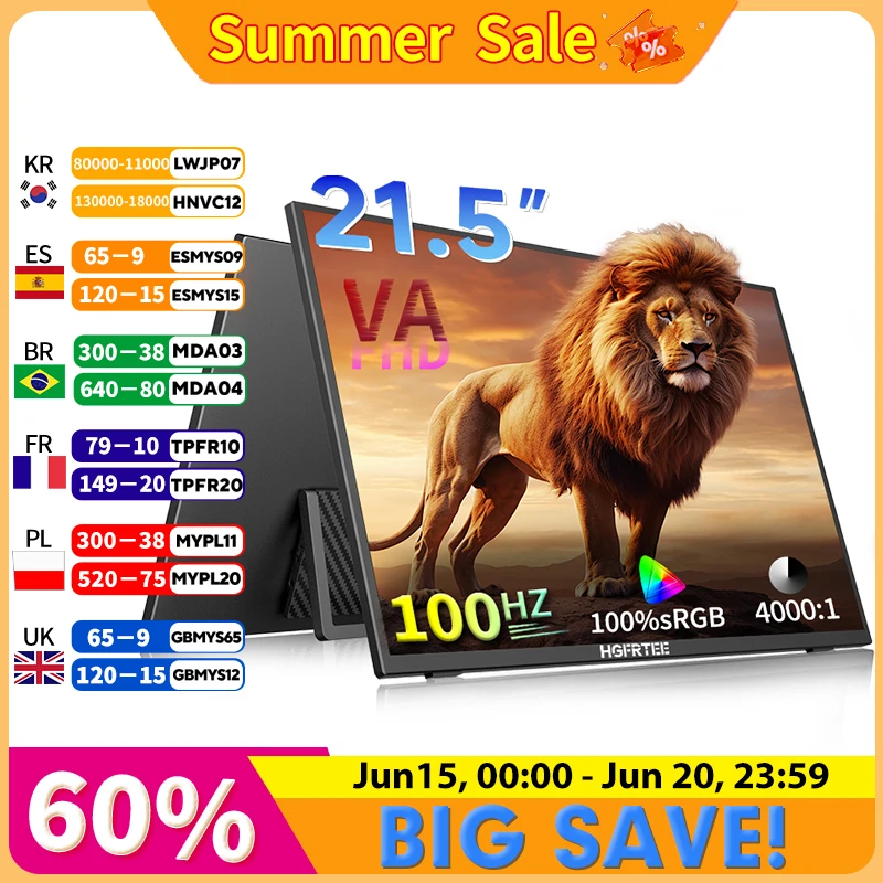 HGFRTEE 21.5 Inch Portable gaming monitor Full HD 1080P 100Hz 4000:1 Contrast PC Gaming Screen For XBox PS4 / 5 Switch VA Panel
HGFRTEE 21.5 Inch Portable gaming monitor Full HD 1080P 100Hz 4000:1 Contrast PC Gaming Screen For XBox PS4 / 5 Switch VA Panel
