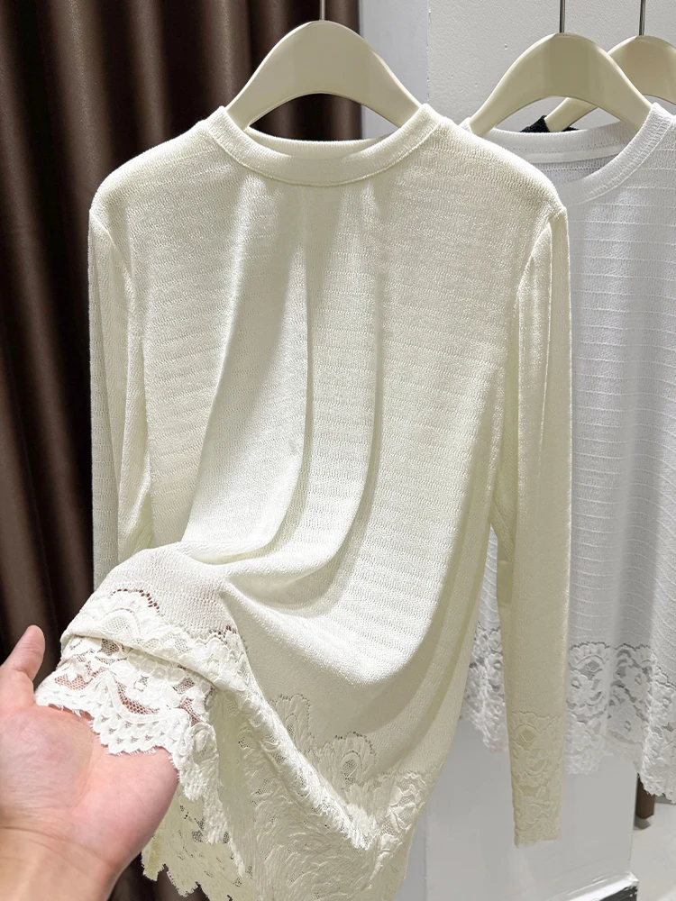 Женская длинная блузка с круглым вырезом и кружевными вставками, весна-осень, из мягкого шифона, в корейском стиле, свободного кроя, модный дизайн, для ношения под одеждой
Женская длинная блузка с круглым вырезом и кружевными вставками, весна-осень, из мягкого шифона, в корейском стиле, свободного кроя, модный дизайн, для ношения под одеждой