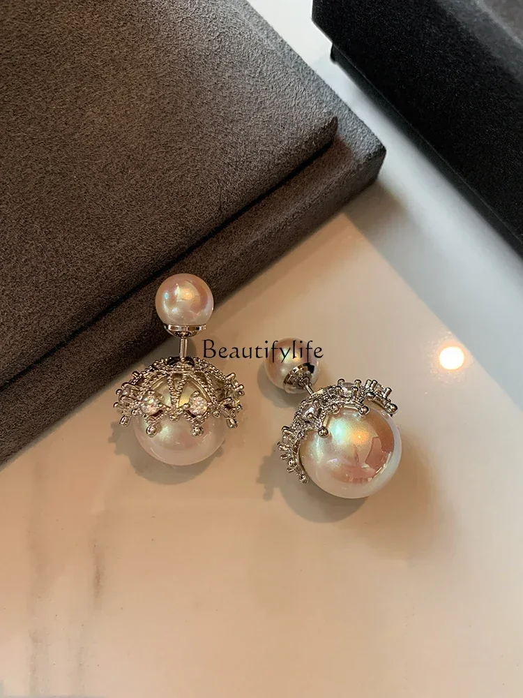 Silver Diamond Crown Double Flour Light Pearl Stud Earrings Niche Premium Temperament Earrings
Silver Diamond Crown Double Flour Light Pearl Stud Earrings Niche Premium Temperament Earrings