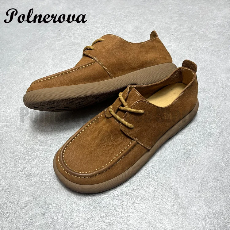 Retro Soft Leather Men's Shoes Stylish Lace-Up Soft Sole Casual Shoes Round Toe Handmade Summer Outdoor Breathable Men Shoes 
Retro Soft Leather Men's Shoes Stylish Lace-Up Soft Sole Casual Shoes Round Toe Handmade Summer Outdoor Breathable Men Shoes