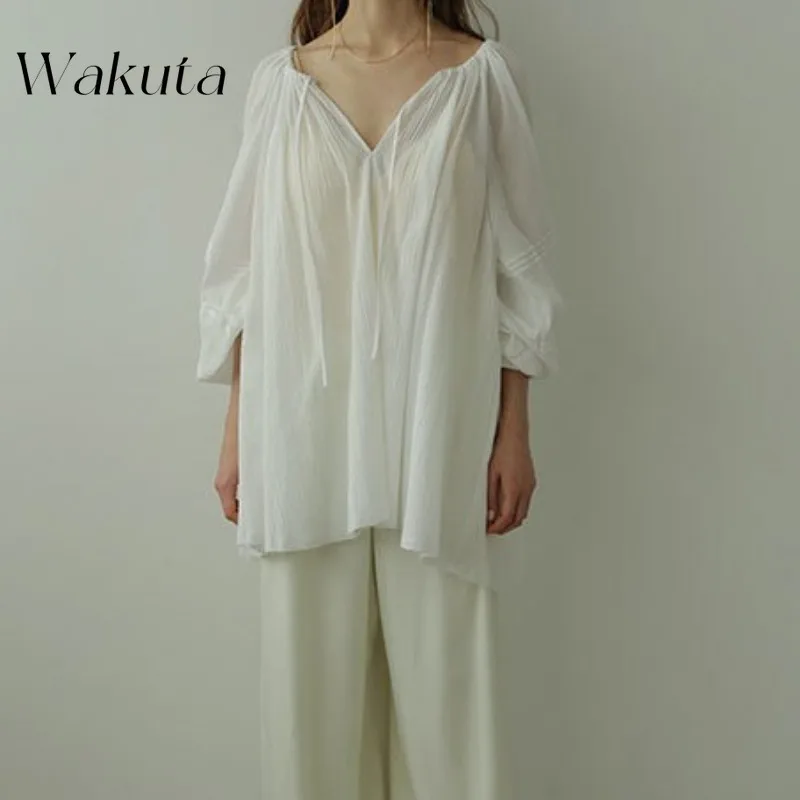 WAKUTA японская весна/лето ленивая хлопчатобумажная пряжа слегка прозрачный силуэт простая рубашка свободные удобные утягивающие футболки Y2k
WAKUTA японская весна/лето ленивая хлопчатобумажная пряжа слегка прозрачный силуэт простая рубашка свободные удобные утягивающие футболки Y2k