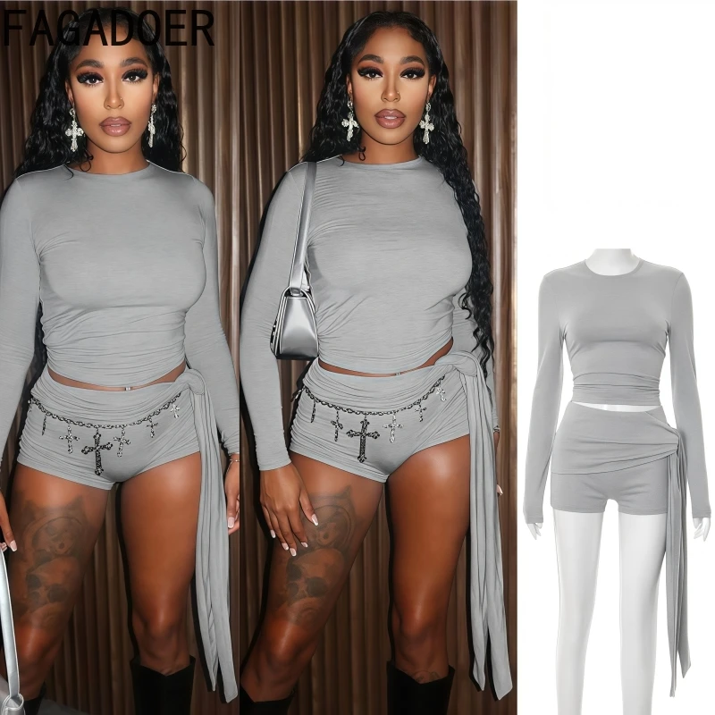 FAGADOER Sexy Bandage Patchwork 2 Piece Sets Woman Outfit Solid Color Long Sleeved Crop Tops + Shorts Matching Female Streetwear
FAGADOER Sexy Bandage Patchwork 2 Piece Sets Woman Outfit Solid Color Long Sleeved Crop Tops + Shorts Matching Female Streetwear