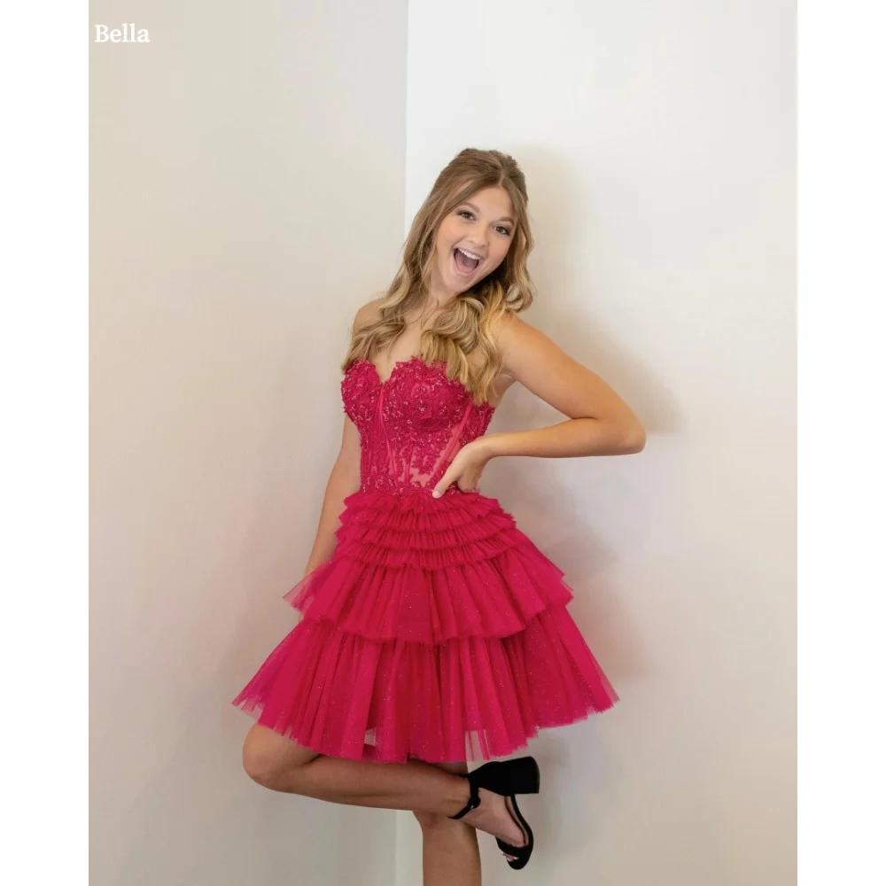 Bella Customize Red Flowers Embroidery Lace Multi-Layered robes de soirée Mesh Fabric Prom Dresses Strapless Wedding Dress 2025
Bella Customize Red Flowers Embroidery Lace Multi-Layered robes de soirée Mesh Fabric Prom Dresses Strapless Wedding Dress 2025