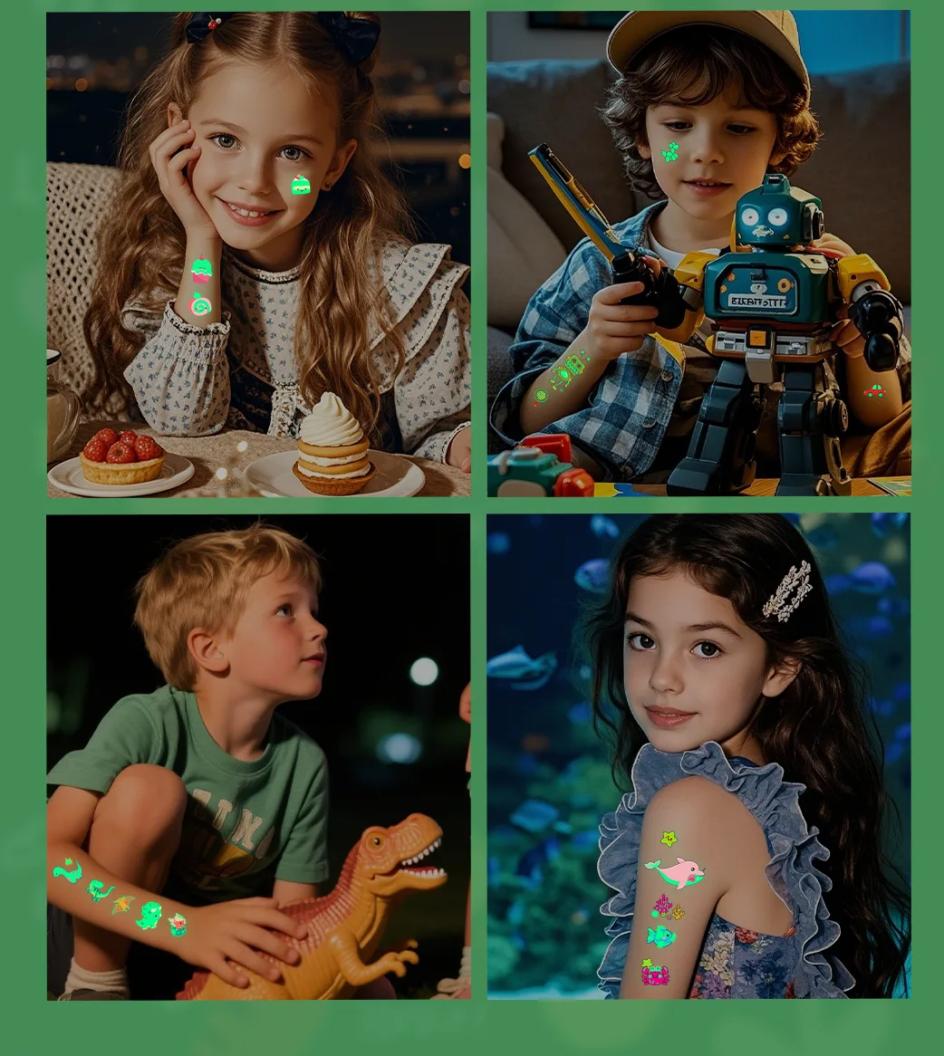 Children's Safe Non-Toxic Glow-In-The-Dark Tattoos, Waterproof and Long-Lasting Temporary Tattoo Stickers, Luminous Realistic Tattoo Stickers for Boys and Girls, Birthday Party Favors
Children's Safe Non-Toxic Glow-In-The-Dark Tattoos, Waterproof and Long-Lasting Temporary Tattoo Stickers, Luminous Realistic Tattoo Stickers for Boys and Girls, Birthday Party Favors