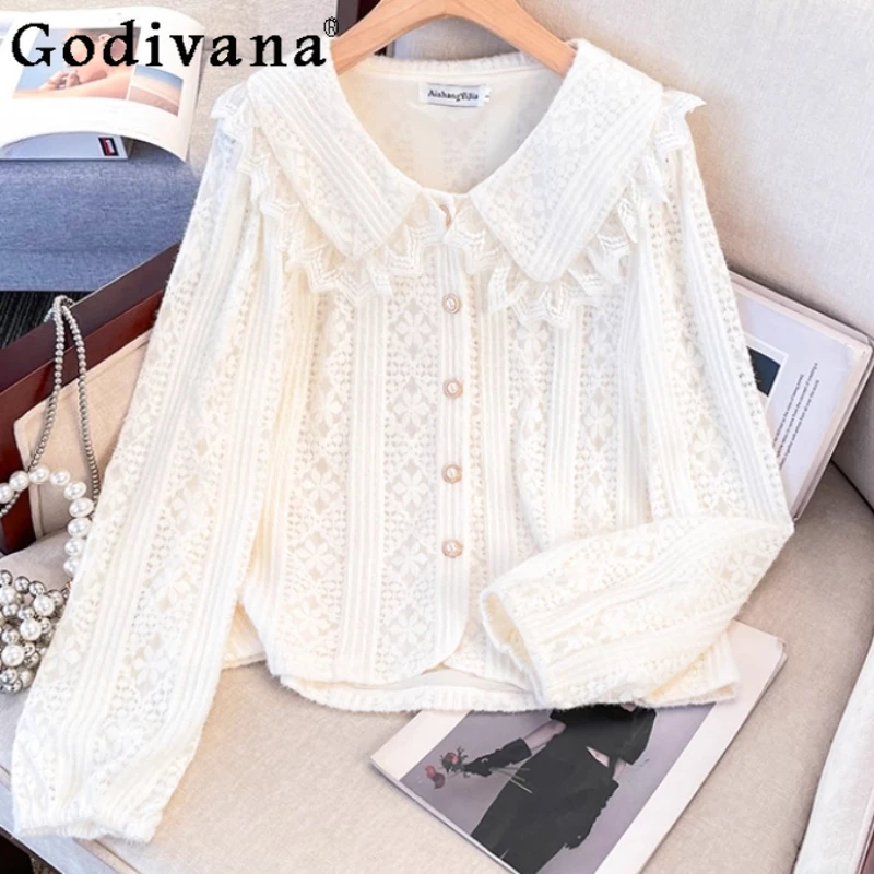 Large Size Women Autumn New Sweet Peter Pan Collar Age-reducing Shirt Temperament Fashion Versatile Lace Loose Long-sleeved Top
Large Size Women Autumn New Sweet Peter Pan Collar Age-reducing Shirt Temperament Fashion Versatile Lace Loose Long-sleeved Top