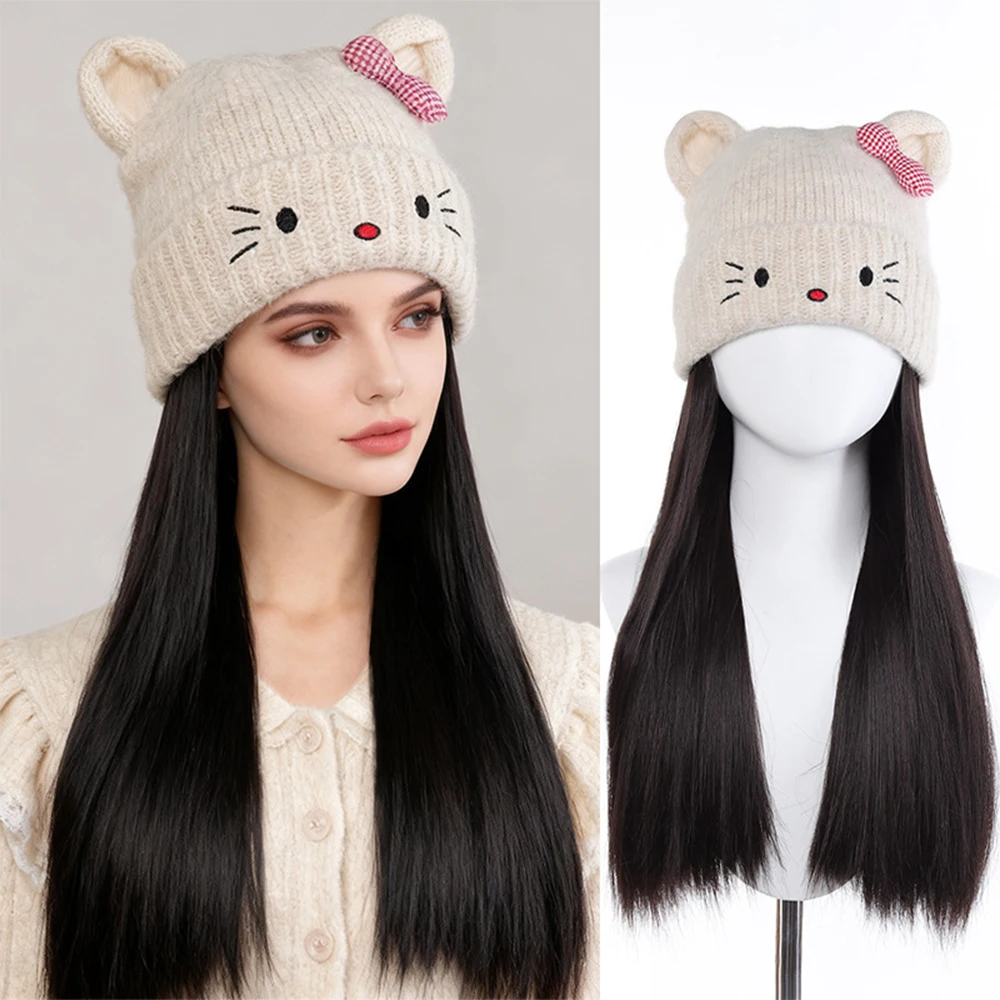 Synthetic Hat Wig Pom-Pom Knitted Hat with Long Straight Hair Suitable for Women to Wear During Autumn Winter Everyday Use
Synthetic Hat Wig Pom-Pom Knitted Hat with Long Straight Hair Suitable for Women to Wear During Autumn Winter Everyday Use