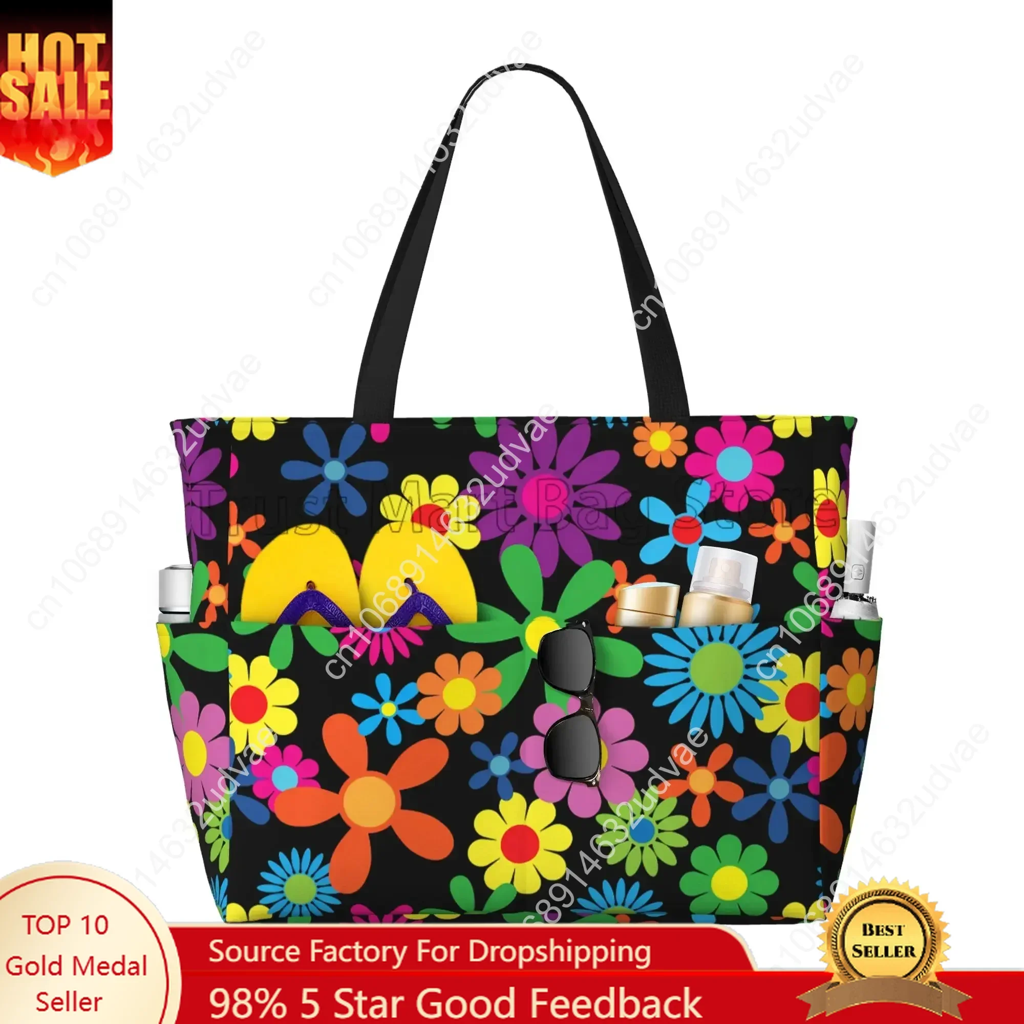 Hippie Flowers Large Beach Tote Bag Women Waterproof Sandproof Zipper Beach Tote Bags for Pool Gym Grocery Travel
Hippie Flowers Large Beach Tote Bag Women Waterproof Sandproof Zipper Beach Tote Bags for Pool Gym Grocery Travel