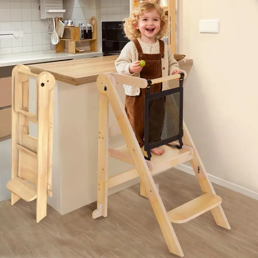 Foldable Toddler Tower, 3 Adjustable Height Toddler Standing Tower, Wooden Kids Kitchen Stool Helper with Safety Rails, Space S
Foldable Toddler Tower, 3 Adjustable Height Toddler Standing Tower, Wooden Kids Kitchen Stool Helper with Safety Rails, Space S