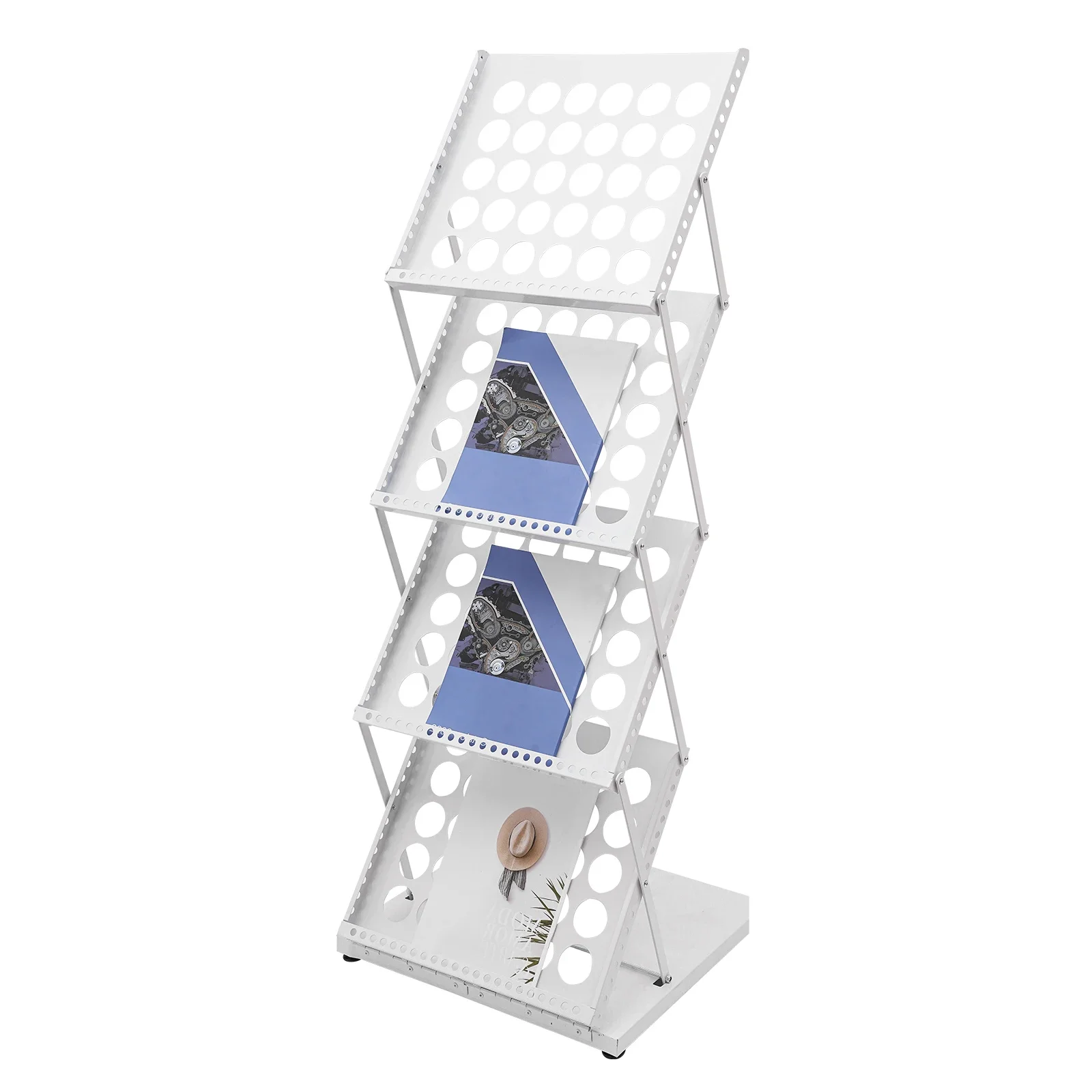 4-Tier Foldable Magazine Rack, White Iron, Inclined Design, Freestanding for Easy Viewing of Books and Magazines
4-Tier Foldable Magazine Rack, White Iron, Inclined Design, Freestanding for Easy Viewing of Books and Magazines
