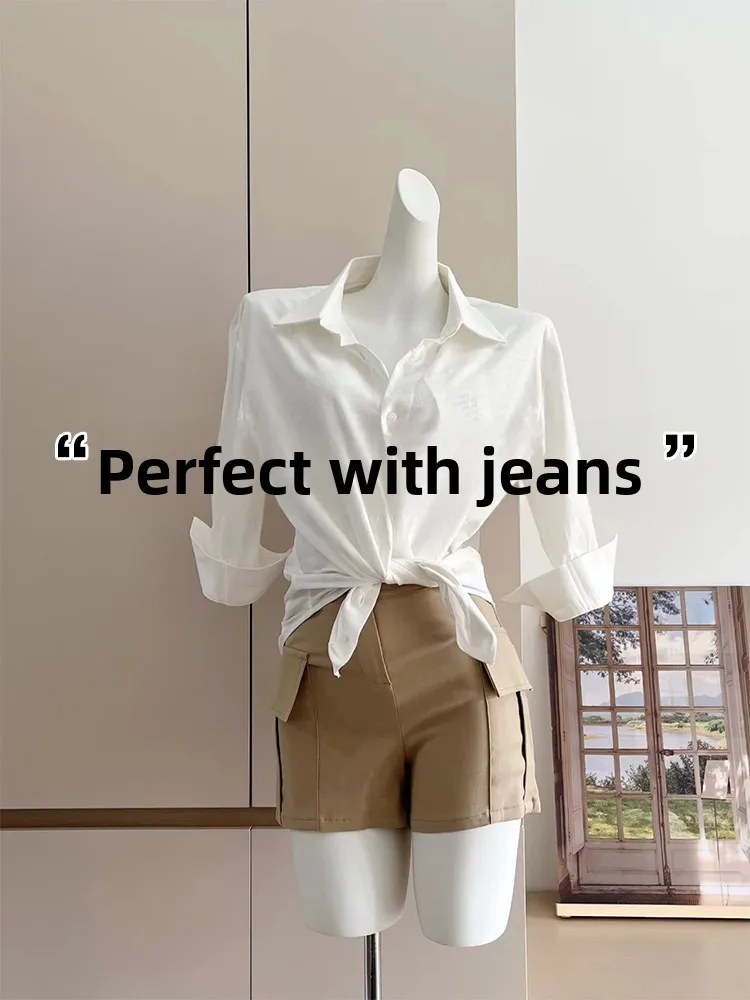 White Linen Shirt Women's Spring Summer Casual Short Sleeve Loose Fit Button Design Sun Protection Shoulder to Waist Top
White Linen Shirt Women's Spring Summer Casual Short Sleeve Loose Fit Button Design Sun Protection Shoulder to Waist Top