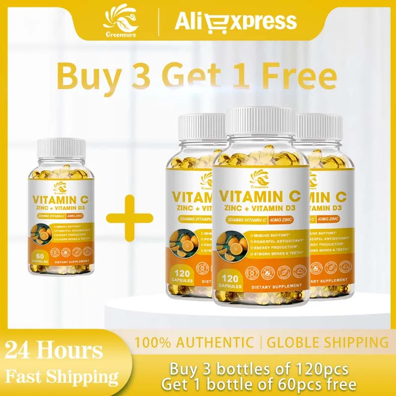 Buy 3 Get 1 Free - Vitamin C + Zinc + D3 - Vitamin C 2000 mg Zinc 40 mg - High Absorption,Immune System - Antioxidant Supplement
Buy 3 Get 1 Free - Vitamin C + Zinc + D3 - Vitamin C 2000 mg Zinc 40 mg - High Absorption,Immune System - Antioxidant Supplement