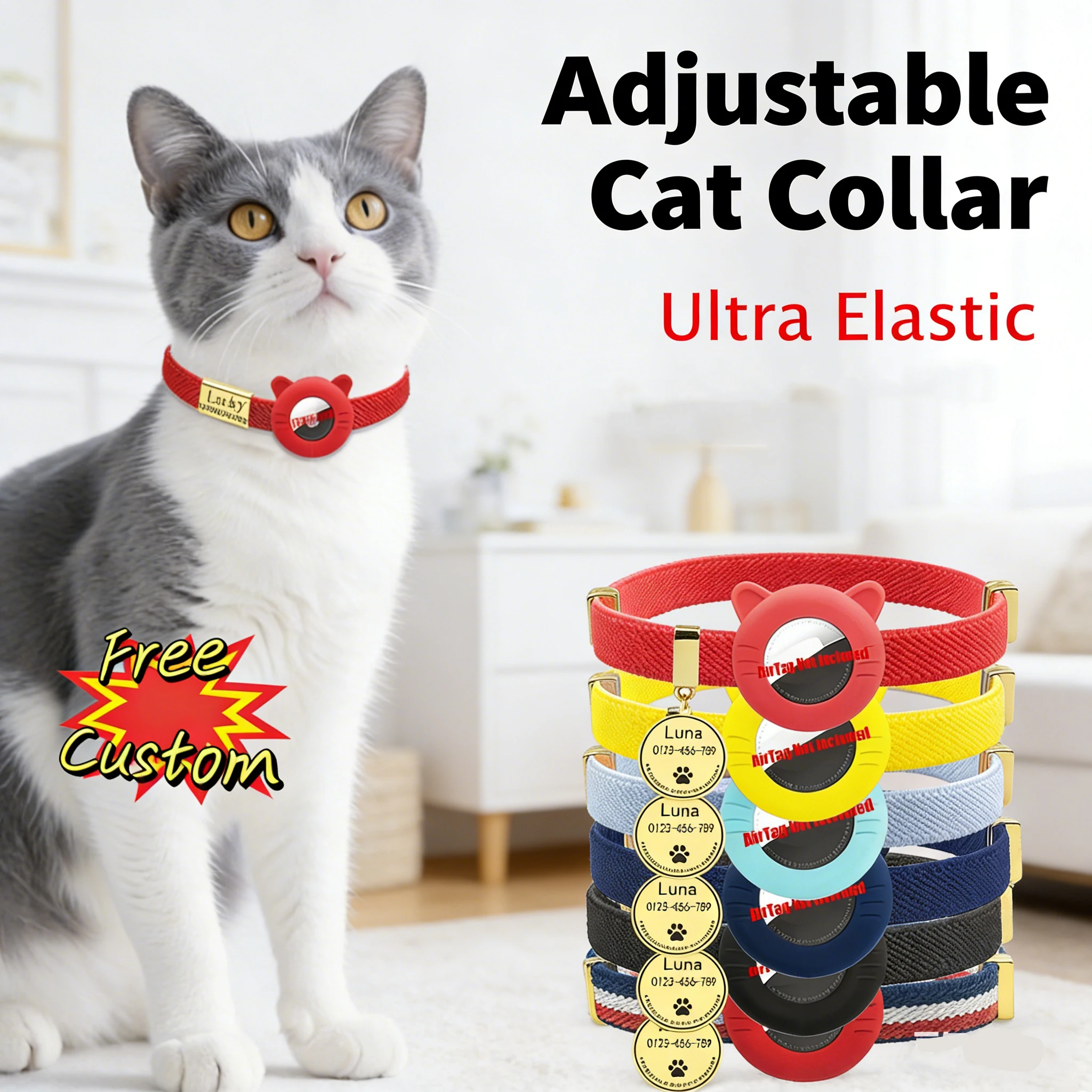 Customized AirTag Cat Collar Stretchy Kitten Necklace GPS Tracker Collars with AirTag Holder Cute Puppies Dogs Pet ID Name Tag
Customized AirTag Cat Collar Stretchy Kitten Necklace GPS Tracker Collars with AirTag Holder Cute Puppies Dogs Pet ID Name Tag