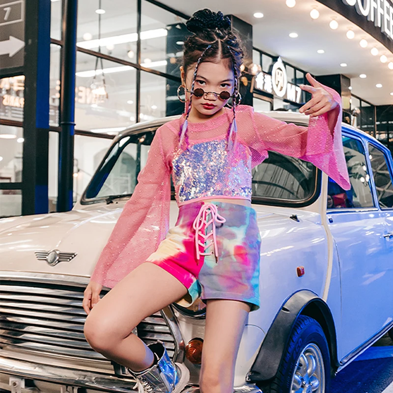 Sequins Jazz Dance Clothes Mesh Tops Tie Dye Shorts Festival Clothing Girls Summer Street Dance Hip Hop Dancer Outfit YS3272
Sequins Jazz Dance Clothes Mesh Tops Tie Dye Shorts Festival Clothing Girls Summer Street Dance Hip Hop Dancer Outfit YS3272