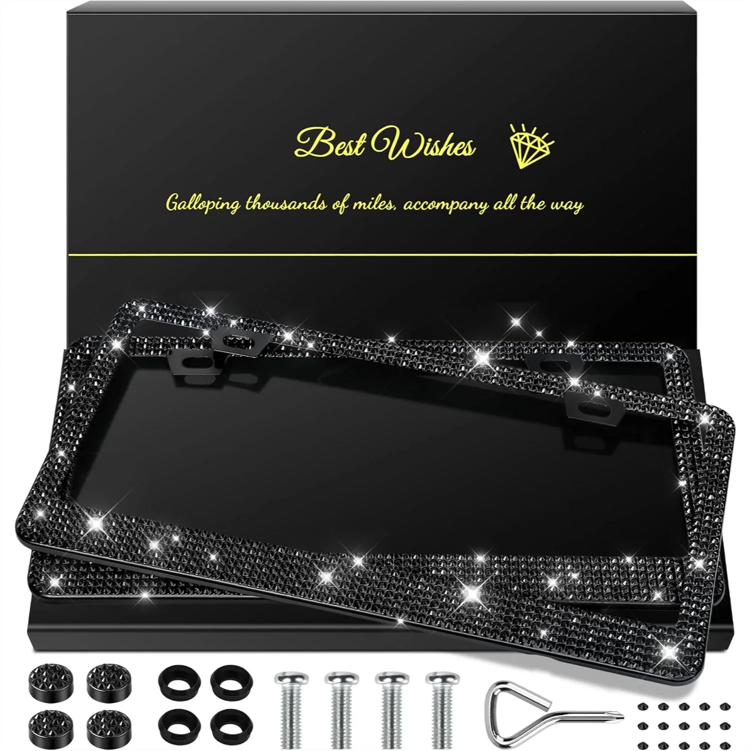 Sparkly Rhinestone License Plate Frames for Women, 2 Pack Bling Car Accessories with Glitter Crystal Caps in Black
Sparkly Rhinestone License Plate Frames for Women, 2 Pack Bling Car Accessories with Glitter Crystal Caps in Black