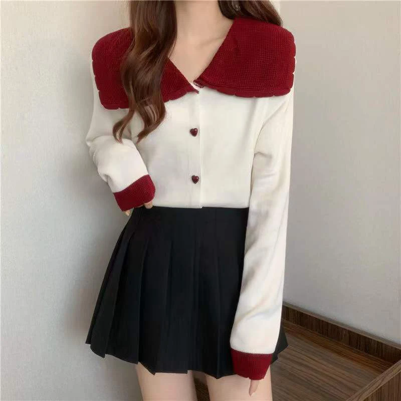 Sweet Long Sleeves Single-breasted Cardigan Tops Trendy Contrast Color Small Jacket
Sweet Long Sleeves Single-breasted Cardigan Tops Trendy Contrast Color Small Jacket