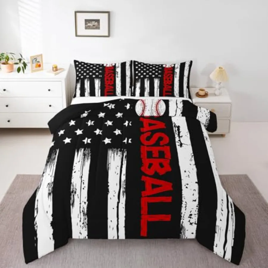 Baseball Bedding Set American Flag Comforter Set Queen Sports Decor for Boys Bedroom Grunge Striped Duvet Set Vintage Style Qui
Baseball Bedding Set American Flag Comforter Set Queen Sports Decor for Boys Bedroom Grunge Striped Duvet Set Vintage Style Qui