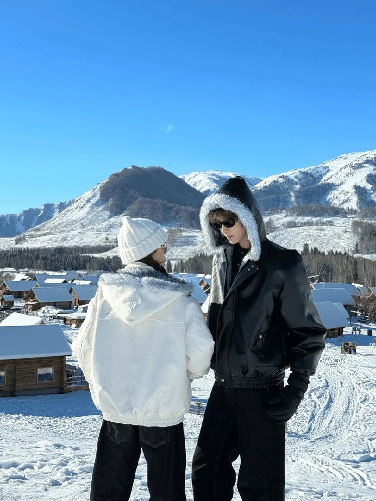 American Sle PU Leather ort Jaet Men's Winter Thiened Hooded Cleanfit Cotton Coat with Fur Collar Youth Faion Warmth
American Sle PU Leather ort Jaet Men's Winter Thiened Hooded Cleanfit Cotton Coat with Fur Collar Youth Faion Warmth