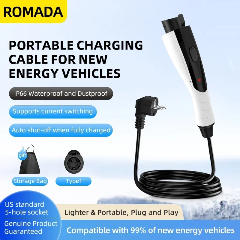 16A 3.5KW Type1 Portable EV Charger SAE J1772, 3-10M Cable Electric Vehicle Charging Station for Home
16A 3.5KW Type1 Portable EV Charger SAE J1772, 3-10M Cable Electric Vehicle Charging Station for Home