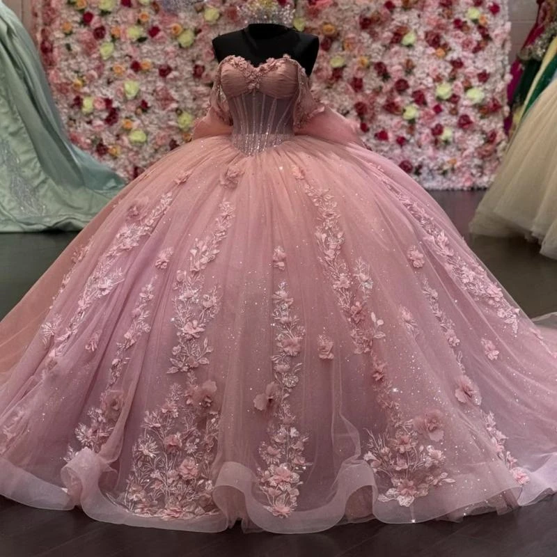 Luxury Pink Shiny Quinceanera Dresses Applique Flower Beads Tull Corset Princess Ball Gown Sweet 16 Vestidos 15 De XV Años Party
Luxury Pink Shiny Quinceanera Dresses Applique Flower Beads Tull Corset Princess Ball Gown Sweet 16 Vestidos 15 De XV Años Party