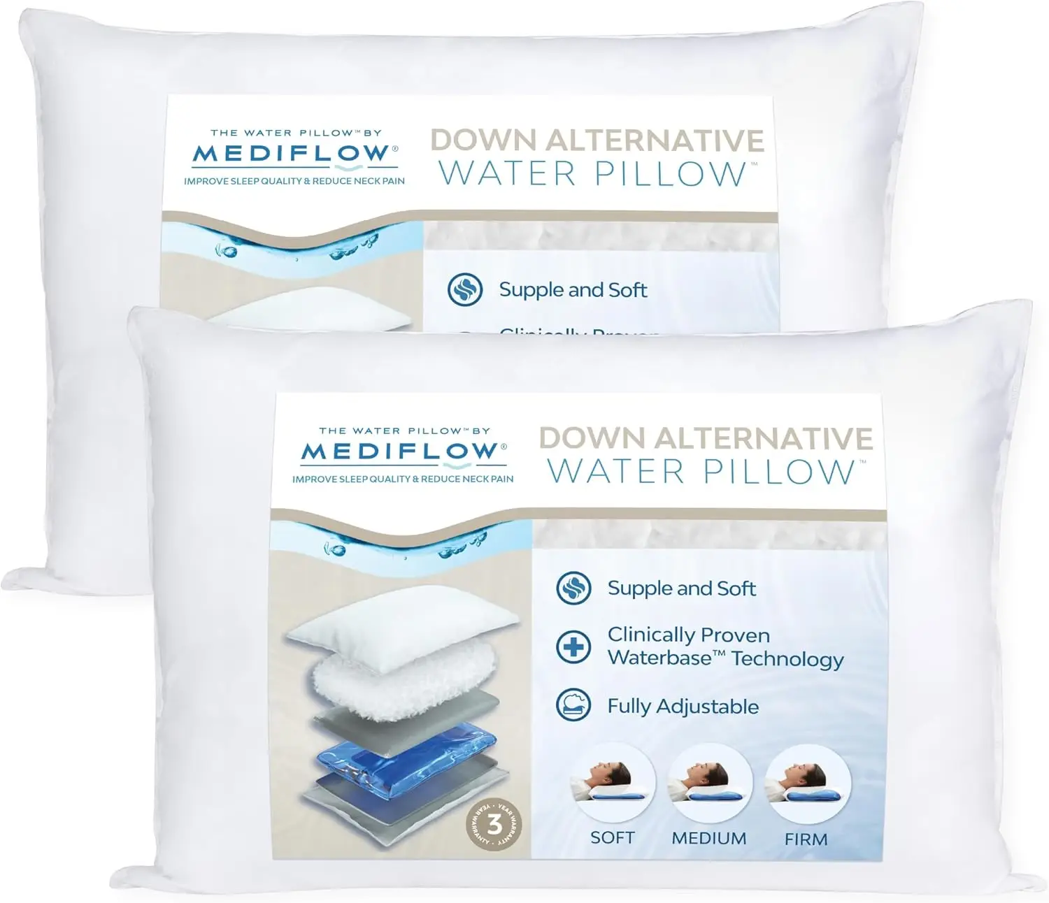 Adjustable Water Pillow Twin Pack Neck Pain Relief for Side Back Stomach Sleepers Original Down Alternative Inventor
Adjustable Water Pillow Twin Pack Neck Pain Relief for Side Back Stomach Sleepers Original Down Alternative Inventor