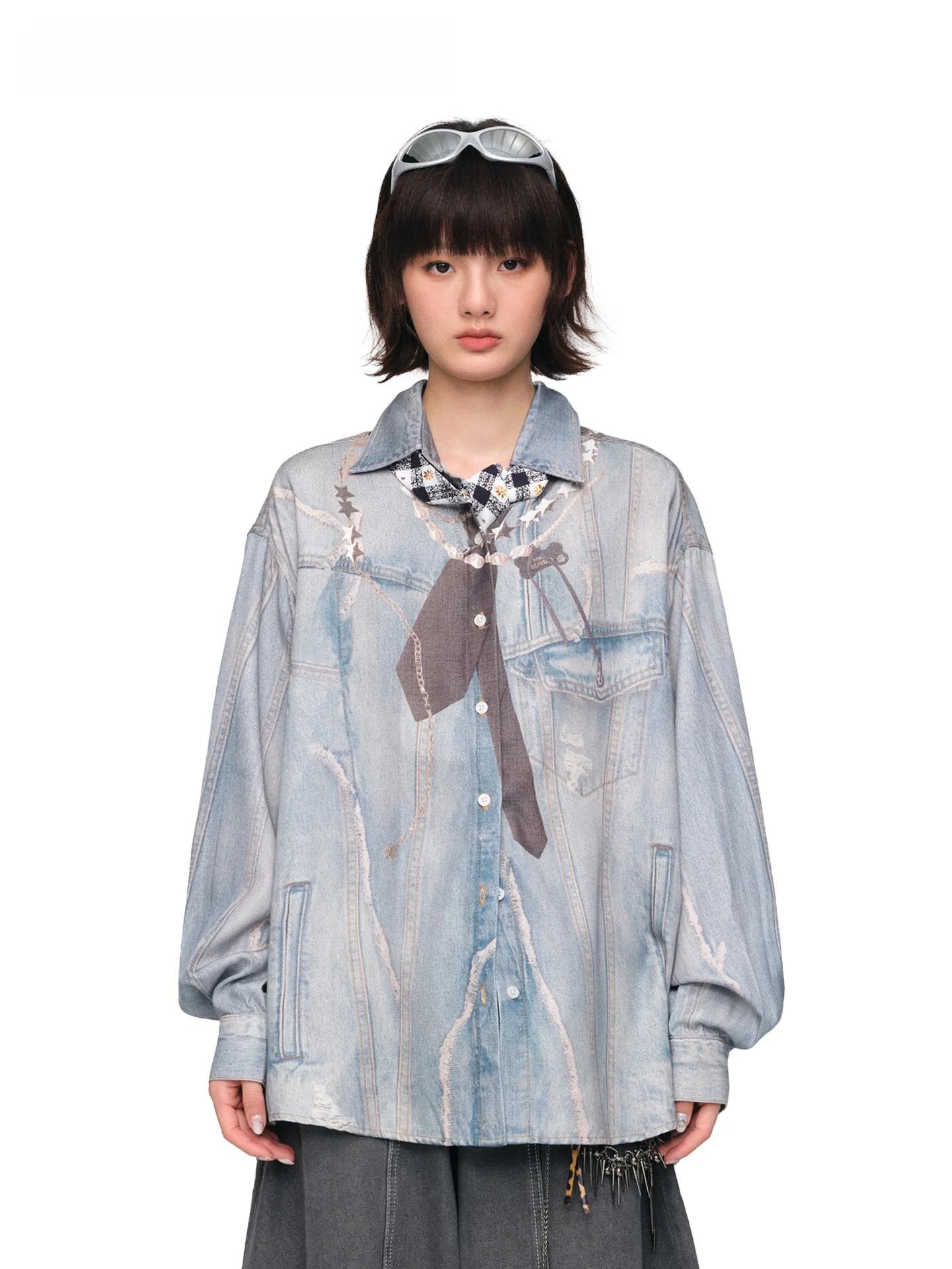 MOF Girl Printed Denim Tie irt Loose Fit Long Sve Flip Collar Comfortable Breathable Vintage Sle Women's Faion
MOF Girl Printed Denim Tie irt Loose Fit Long Sve Flip Collar Comfortable Breathable Vintage Sle Women's Faion