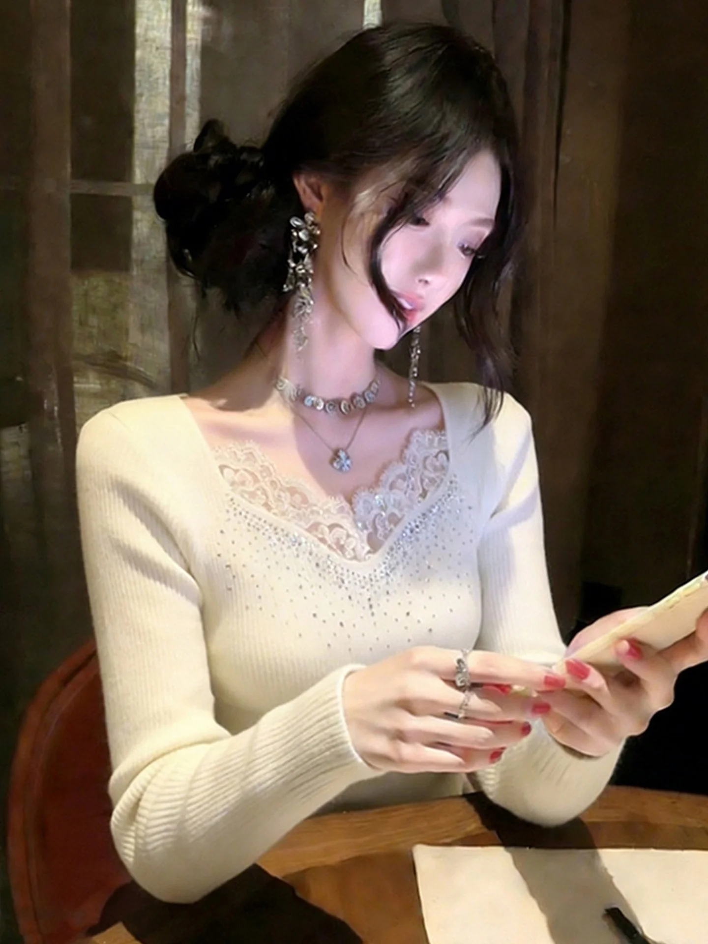 Ele Lace Trim Knitwear Long Sve Women's Base irt Slimming Trendy Spring Commute Sle Comfortable Softn Regular Fit
Ele Lace Trim Knitwear Long Sve Women's Base irt Slimming Trendy Spring Commute Sle Comfortable Softn Regular Fit