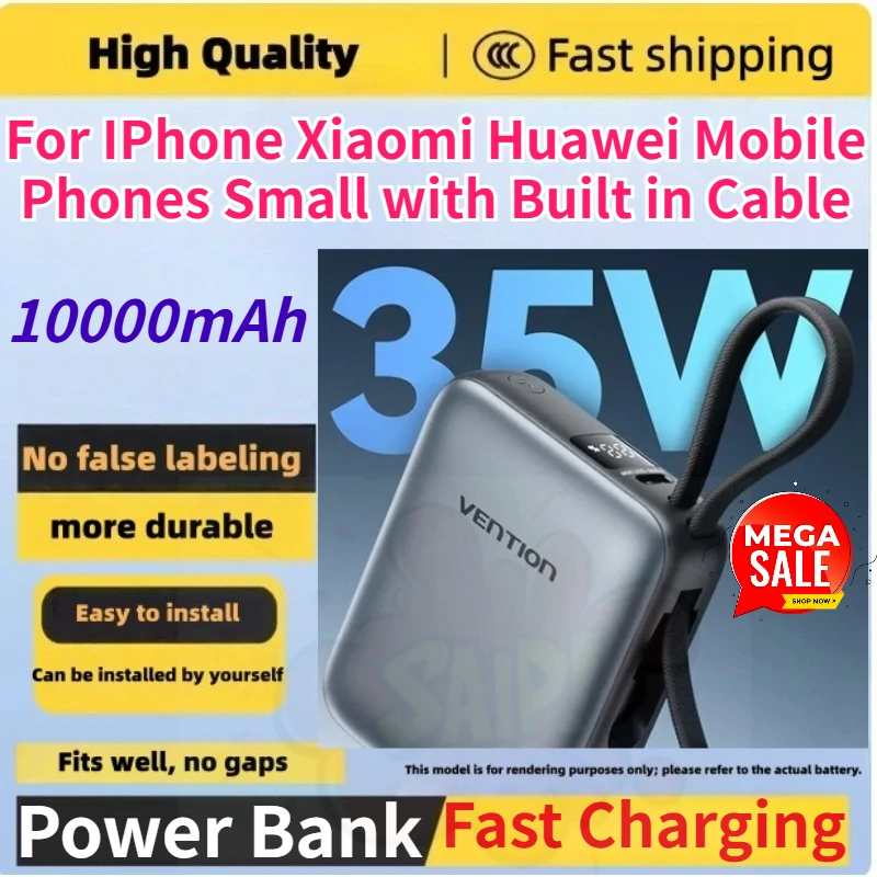 10000mAh 35W Power Bank with Built in Cable for IPhone Xiaomi and Huawei Mobile Phones Small and Fast Charging PowerBank (CCC)
10000mAh 35W Power Bank with Built in Cable for IPhone Xiaomi and Huawei Mobile Phones Small and Fast Charging PowerBank (CCC)