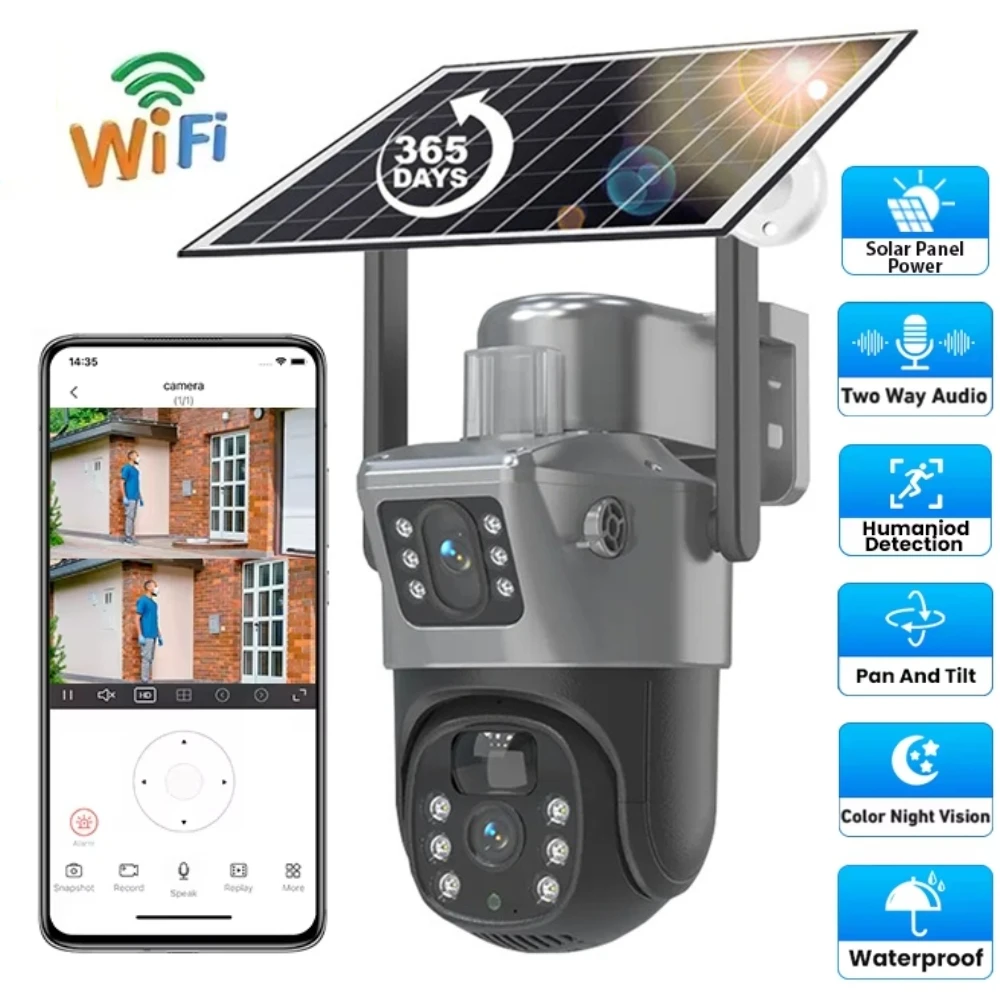Solar Camera Wifi Outdoor 6MP Dual Lens 360 PTZ Wireless Auto Tracking Home Cam Night Vision Surveillance Camera CCTV V380 Pro
Solar Camera Wifi Outdoor 6MP Dual Lens 360 PTZ Wireless Auto Tracking Home Cam Night Vision Surveillance Camera CCTV V380 Pro