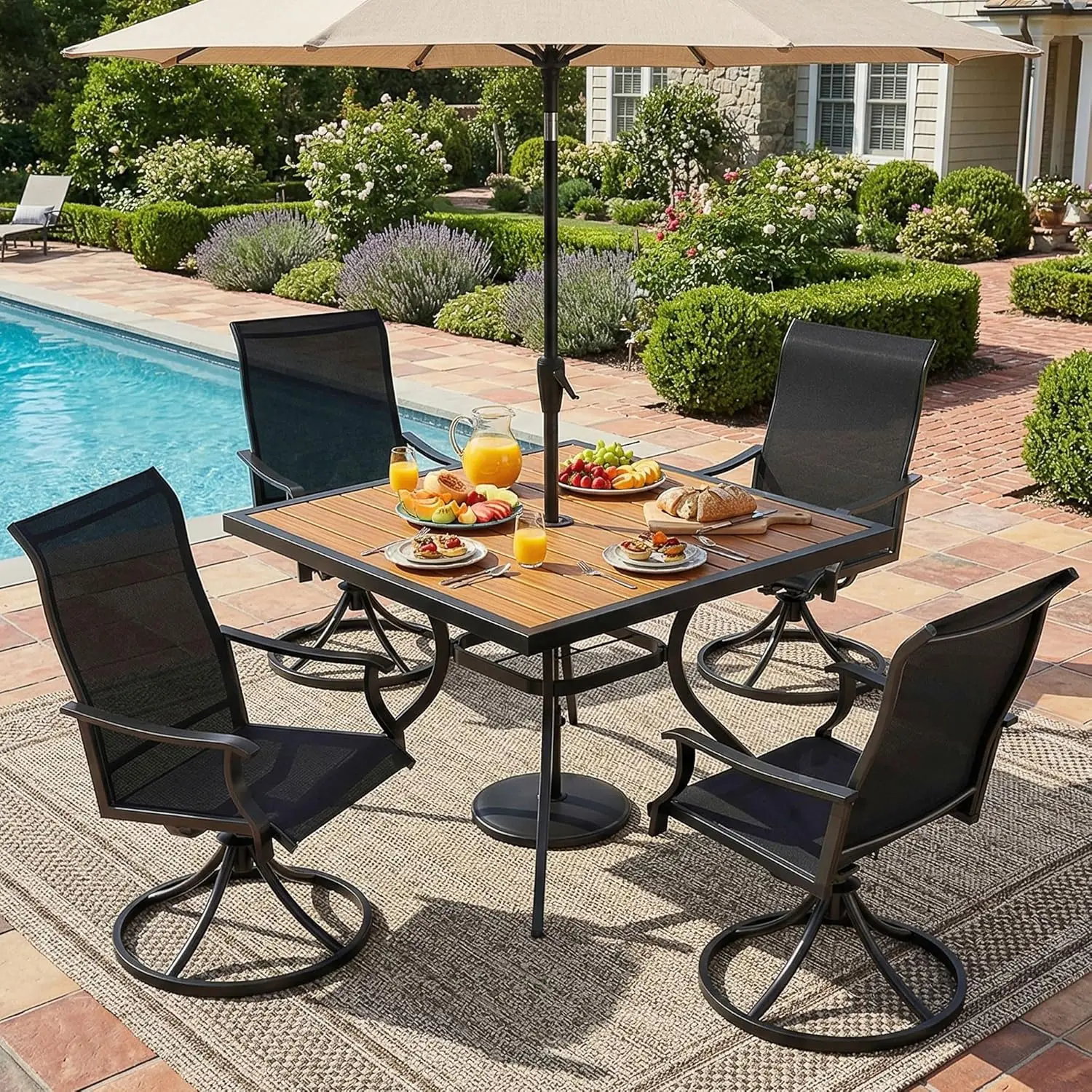 Patio Table and Chairs Set for 4,5 Piece HDPS Outdoor Dining Set with 4 Swivel Dining Chairs,Textilene Mesh Fabric,36", Custom
Patio Table and Chairs Set for 4,5 Piece HDPS Outdoor Dining Set with 4 Swivel Dining Chairs,Textilene Mesh Fabric,36", Custom