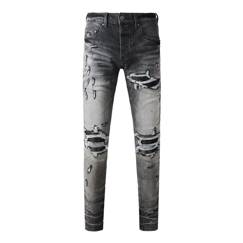 High Street Fashion Men Jeans Retro Black Gray Street Skinny Fit Ripped Jeans Men Leather Patched Designer Brand Denim Pants
High Street Fashion Men Jeans Retro Black Gray Street Skinny Fit Ripped Jeans Men Leather Patched Designer Brand Denim Pants