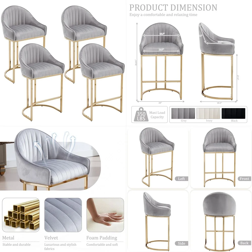 Velvet Counter Height Bar Stools Set, Kitchen Counter Island Stool with Golden Metal Legs, 27 Upholstered Counter Height Barsto
Velvet Counter Height Bar Stools Set, Kitchen Counter Island Stool with Golden Metal Legs, 27 Upholstered Counter Height Barsto