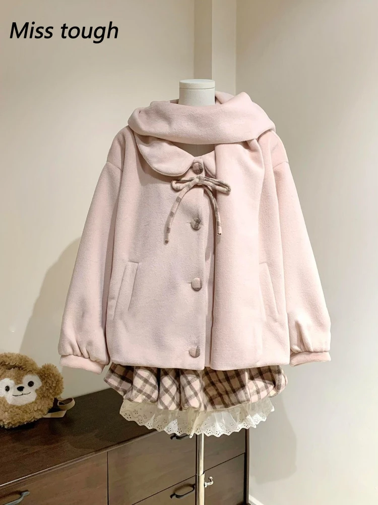 Winter Korean Fashion Preppy Style Women's Suit 2 Piece Set Scarf Woolen Hooded Coat + Plaid Lace Mini Skirt Japanese Lolita Set
Winter Korean Fashion Preppy Style Women's Suit 2 Piece Set Scarf Woolen Hooded Coat + Plaid Lace Mini Skirt Japanese Lolita Set