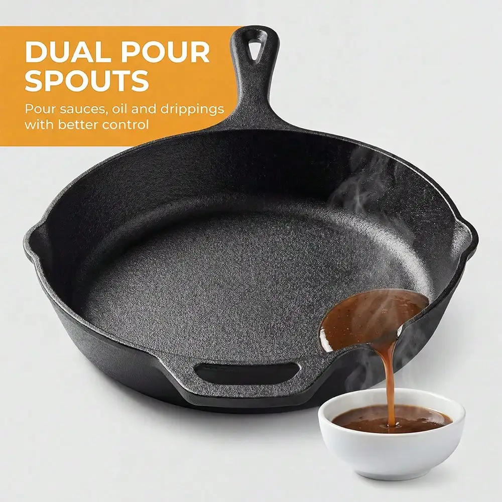 Premium Cast Iron Skillet 3-Piece Set(6/8/10 Inch) Frying Pans, Heavy-Duty Pre-Seasoned Pan Cookware Set - Non-Stick Skillet With Drip Spout, For Frying, Saute, Cooking, Pizza & More, Perfect For Holiday Cooking, RV Use, And Campfire Meals
Premium Cast Iron Skillet 3-Piece Set(6/8/10 Inch) Frying Pans, Heavy-Duty Pre-Seasoned Pan Cookware Set - Non-Stick Skillet With Drip Spout, For Frying, Saute, Cooking, Pizza & More, Perfect For Holiday Cooking, RV Use, And Campfire Meals