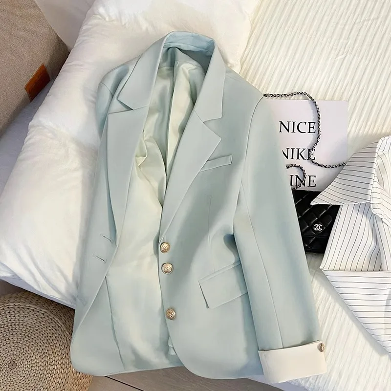 Mint Green Women Blazer Notched Collar Single-breasted Jacket Spring Autumn Long Sleeve Loose Casual Jacket Tops
Mint Green Women Blazer Notched Collar Single-breasted Jacket Spring Autumn Long Sleeve Loose Casual Jacket Tops