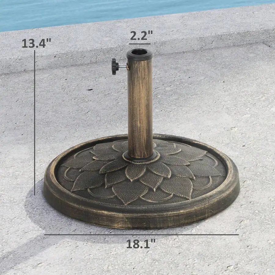 Round Patio Umbrella Base Resin Stand 26 Lbs For 1.3 1.5 1.9 Inch Poles Bronze Finish
Round Patio Umbrella Base Resin Stand 26 Lbs For 1.3 1.5 1.9 Inch Poles Bronze Finish