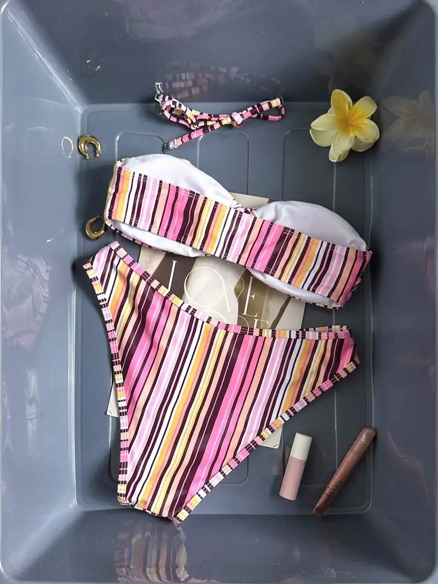 Striped Multi-Color Front Tie Removable Strap Bikini Set For Beach Vacation
Striped Multi-Color Front Tie Removable Strap Bikini Set For Beach Vacation