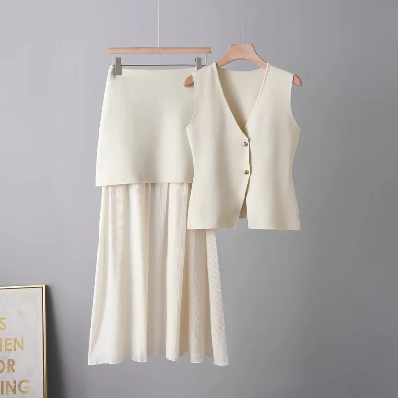 Elegant V Neck Knit Vest & High Waist Skirt Two Piece Set Women Casual Solid Sleeveless Waistcoat Flowy Long Skirts For Women
Elegant V Neck Knit Vest & High Waist Skirt Two Piece Set Women Casual Solid Sleeveless Waistcoat Flowy Long Skirts For Women
