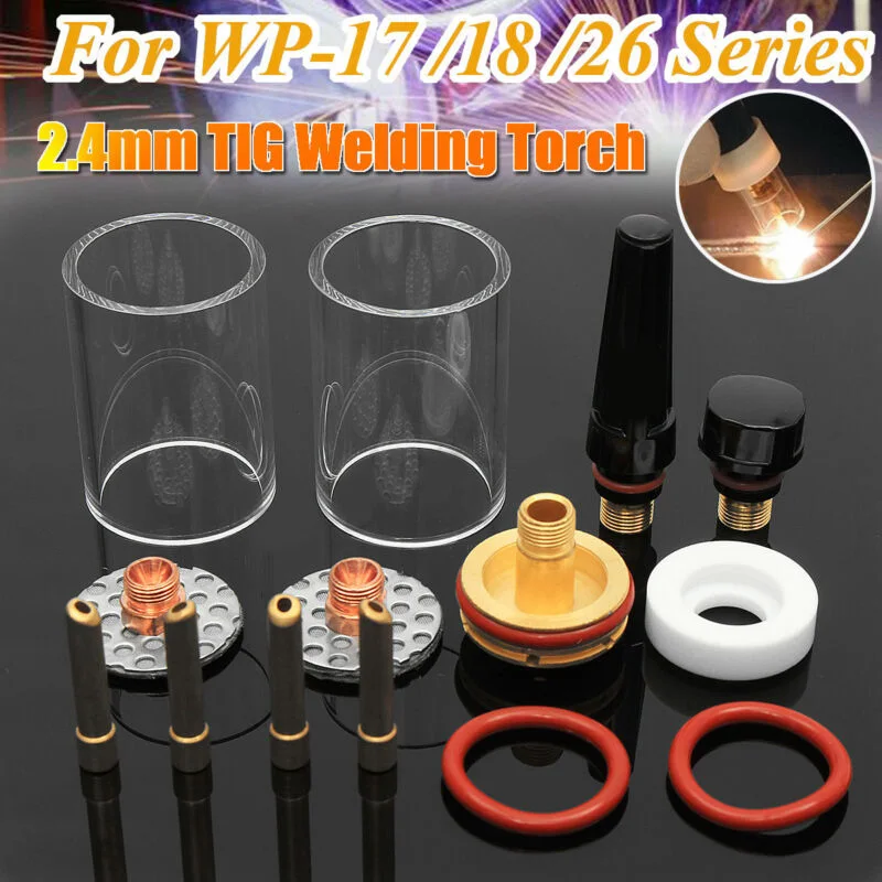 TIG Welding Torch Accessories Set For Stubby Gas Lens Glass For WP17/18/26 2.4mm 3/32 Inch Welding Wire Tools Spare Parts
TIG Welding Torch Accessories Set For Stubby Gas Lens Glass For WP17/18/26 2.4mm 3/32 Inch Welding Wire Tools Spare Parts