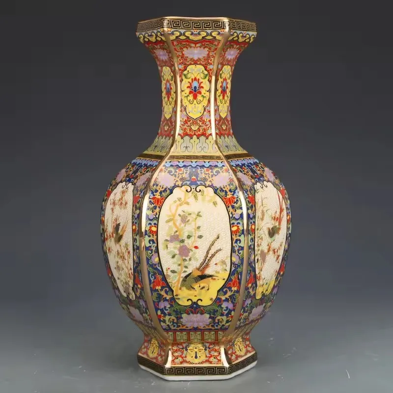 26.5cm/Antique Porcelains Yongzheng Official Kiln Vase Living Room Pastel Ornaments Jingdezhen Porcelain Hexagons Vase Enamel Po
26.5cm/Antique Porcelains Yongzheng Official Kiln Vase Living Room Pastel Ornaments Jingdezhen Porcelain Hexagons Vase Enamel Po