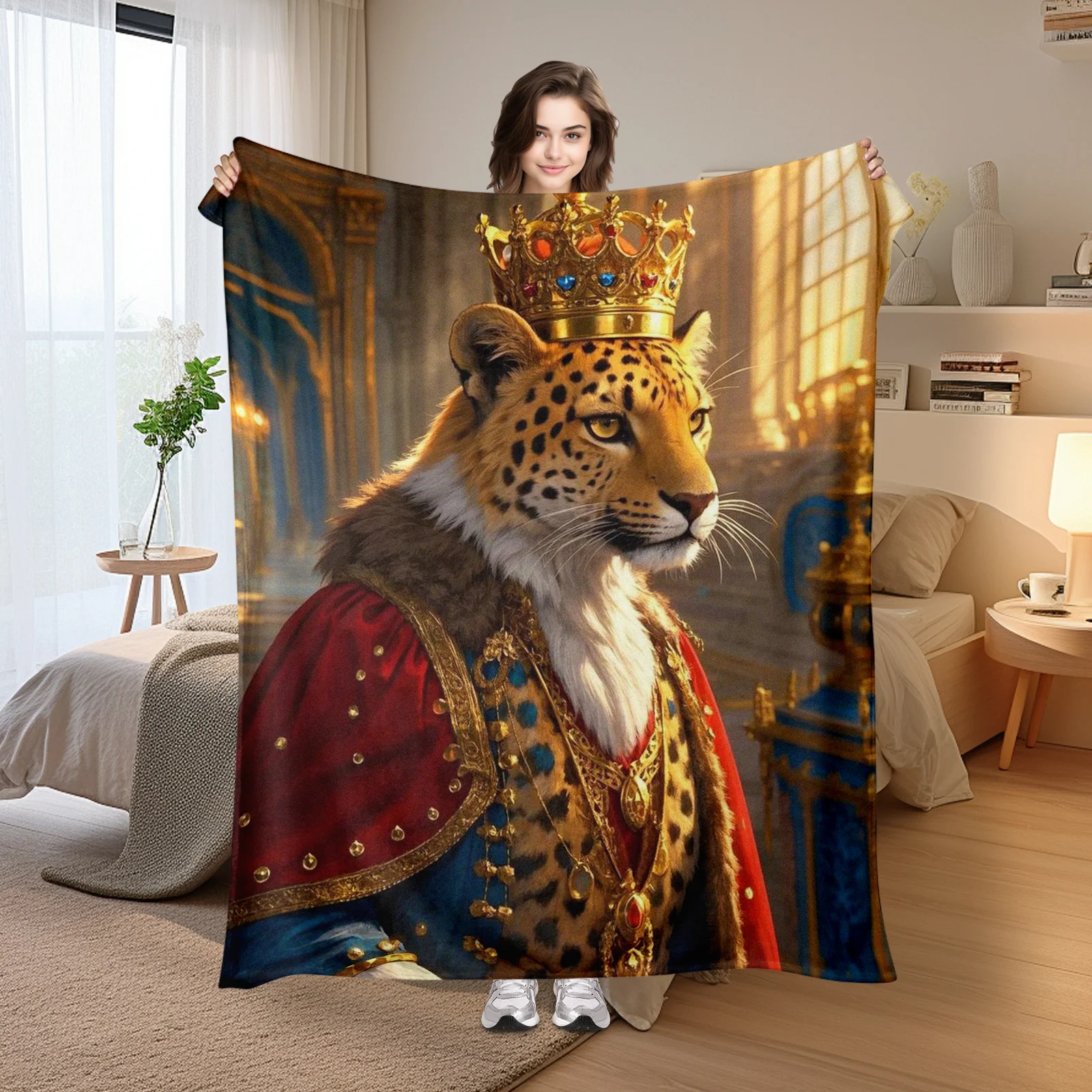Regal Anthropomorphic Leopard King Blanket With Crown And Royal Court Fantasy Design For Majestic Comfort Seekers
Regal Anthropomorphic Leopard King Blanket With Crown And Royal Court Fantasy Design For Majestic Comfort Seekers