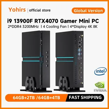 Yohirs 13 세대 i9 13900F i7 RTX4070 12G RTX4060Ti 고급 esports 게임 미니 컴퓨터, 2x DDR4 2x Lan 4x8K 디스플레이 데스크탑 PC