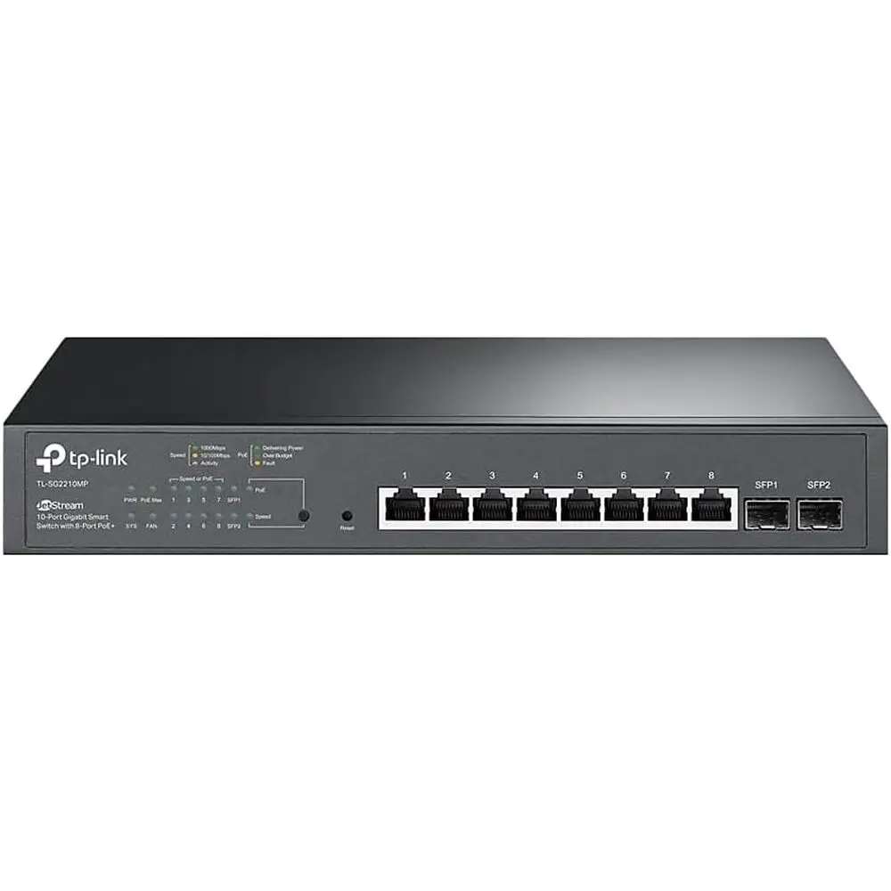 10-Port Gigabit Smart Managed PoE Switch with 8 PoE+ Ports, 150W, 2 SFP Slots, SDN Support, PoE Recovery, IPv6, Static Routing,
10-Port Gigabit Smart Managed PoE Switch with 8 PoE+ Ports, 150W, 2 SFP Slots, SDN Support, PoE Recovery, IPv6, Static Routing,