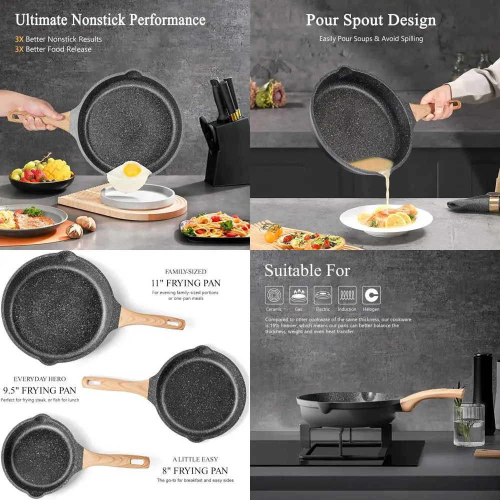 Nonstick Cookware Set: Granite Skillet Pan Set, PFOA & PTFE-Free, Induction Compatible for Cooking, Ideal Gift for Women
Nonstick Cookware Set: Granite Skillet Pan Set, PFOA & PTFE-Free, Induction Compatible for Cooking, Ideal Gift for Women