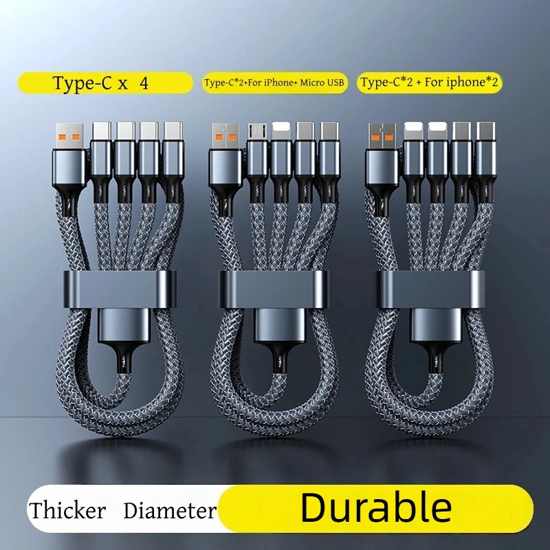 4-in-1 Braided Nylon Data Cable: Fast Charging Cable with USB-A to 4 USB-C Ports for Simultaneous Use with Multiple Devices
4-in-1 Braided Nylon Data Cable: Fast Charging Cable with USB-A to 4 USB-C Ports for Simultaneous Use with Multiple Devices