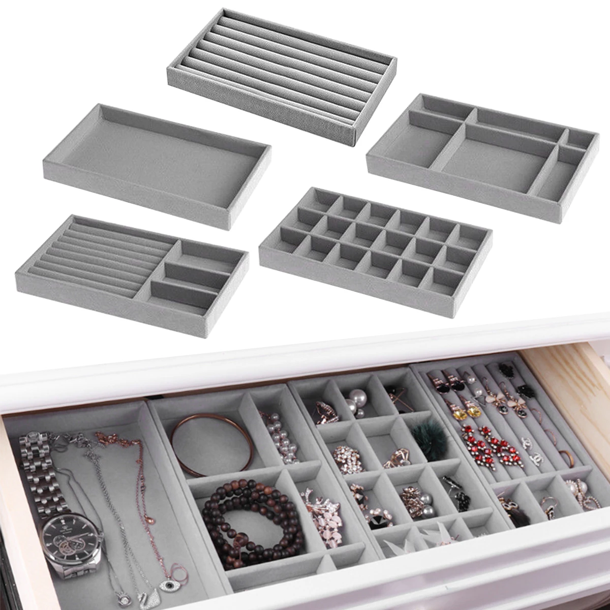 6 style Velvet Jewelry Display Tray Case Stackable Exquisite Jewellery Holder Portable Rings Earrings Necklace Boxes for Drawer
6 style Velvet Jewelry Display Tray Case Stackable Exquisite Jewellery Holder Portable Rings Earrings Necklace Boxes for Drawer