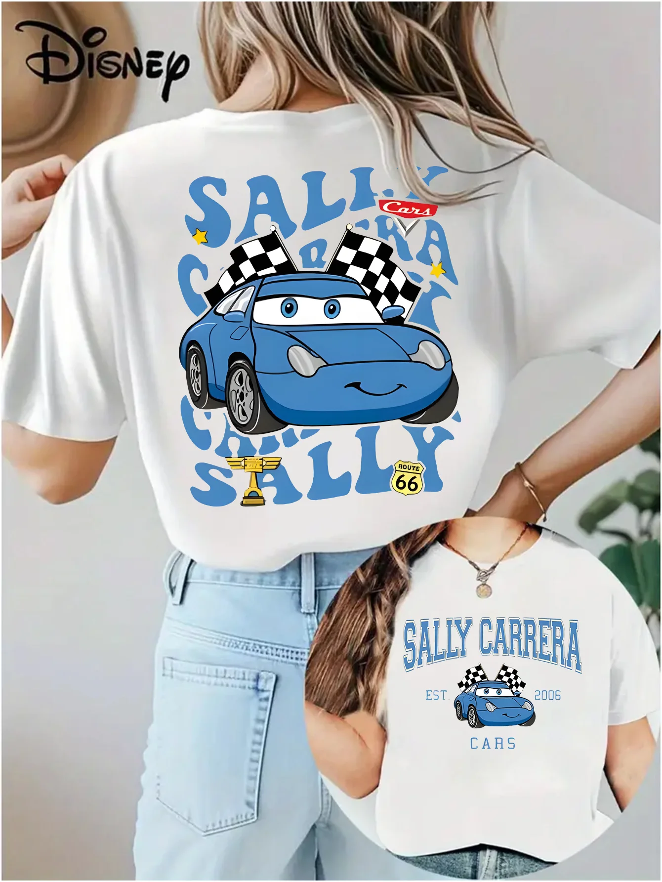 Women's Disney Sally Carrera Cars Movie Pattern T-Shirt - Red Lightning McQueen and Sally Print Casual Crew Neck Summer Top
Women's Disney Sally Carrera Cars Movie Pattern T-Shirt - Red Lightning McQueen and Sally Print Casual Crew Neck Summer Top