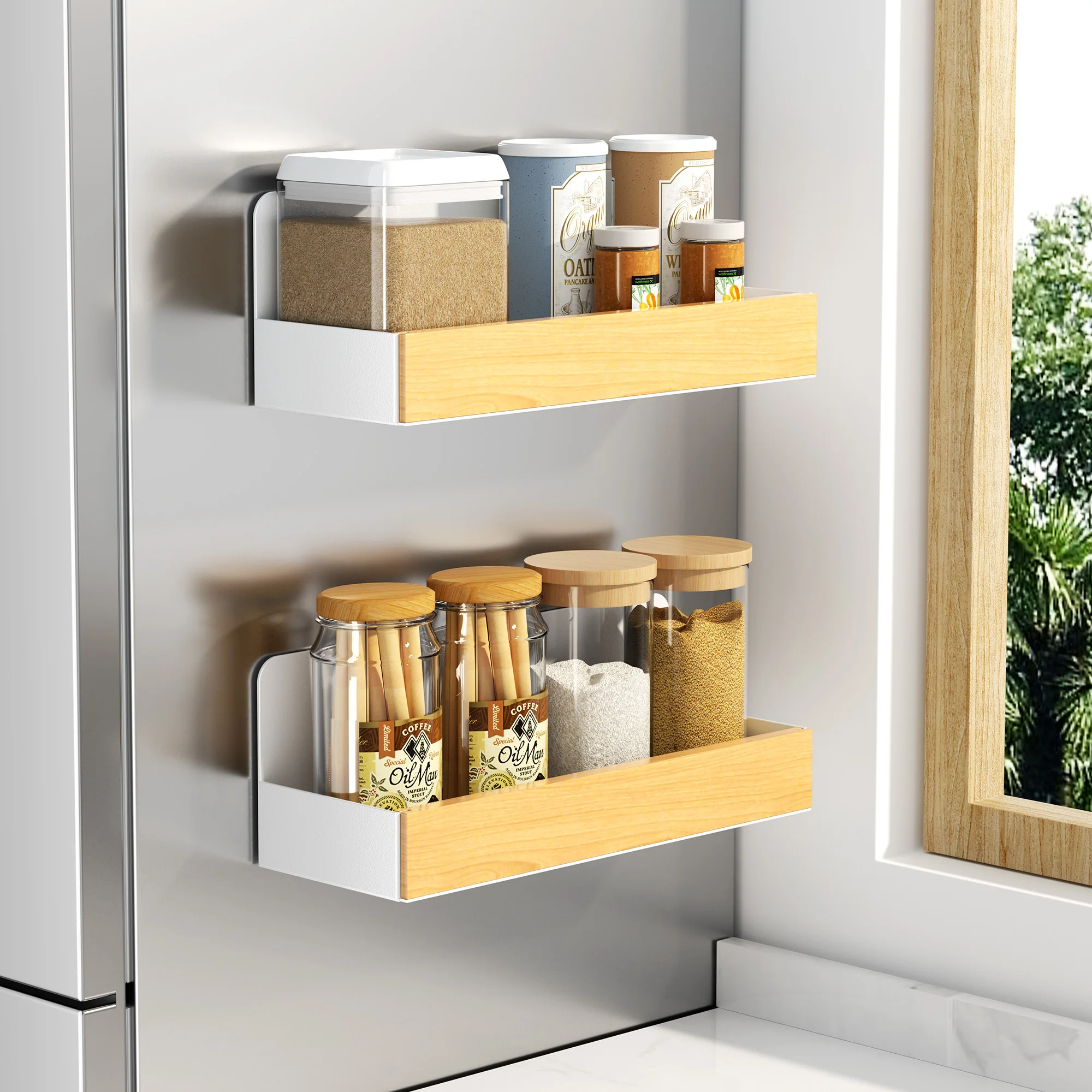 2pcs Magnetic Kitchen Shelves Metal Bamboo Spice Seasoning White Organizer Refrigerator Microwave Washer Sidewall Storage Rack
2pcs Magnetic Kitchen Shelves Metal Bamboo Spice Seasoning White Organizer Refrigerator Microwave Washer Sidewall Storage Rack