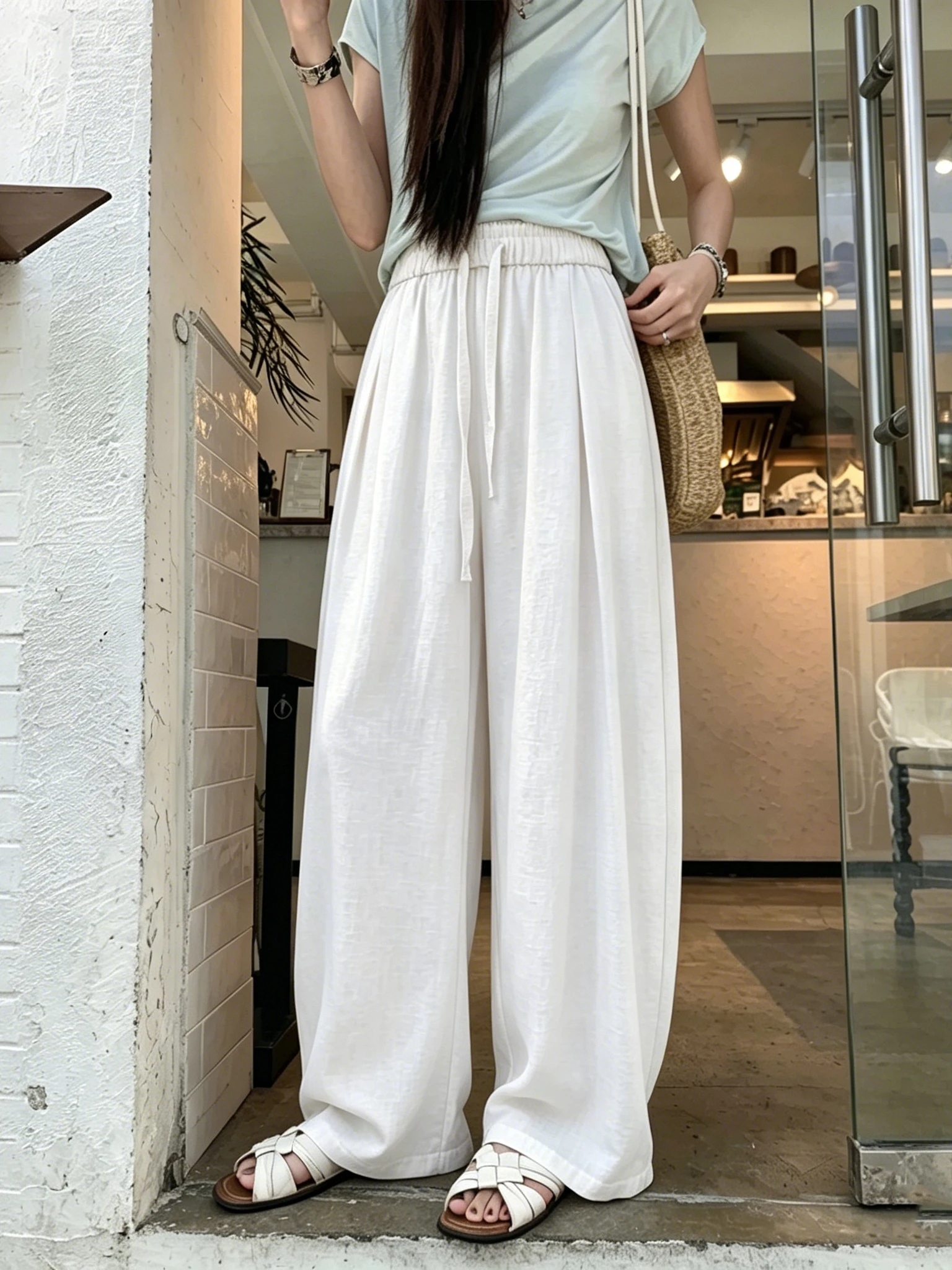 High Waist Wide Leg Cotton Linen Drawstring Women's Summer New Small Size Loose Slimming Ice Silk Thin Hanging Floor Pants
High Waist Wide Leg Cotton Linen Drawstring Women's Summer New Small Size Loose Slimming Ice Silk Thin Hanging Floor Pants